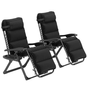 English Elm Reclining Folding Outdoor Lounge Chairs Set of Two with Cushions and Side Tray T3971P445296