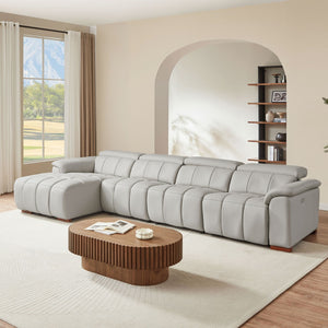 English Elm 4 Seat Genuine Leather Power Reclining Sofa Wall Hugger L Shaped Living Room Couch W2582S00177