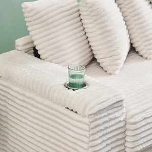 English Elm 111.4-inch corduroy L-shaped sofa with reversible chaise, armrest cup holders, lockers, sturdy frame Beige W1278S00103