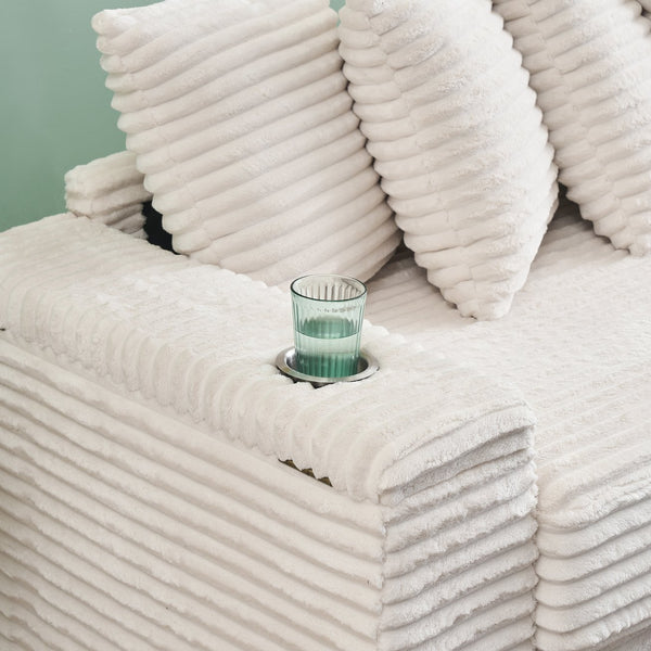 English Elm 111.4-inch corduroy L-shaped sofa with reversible chaise, armrest cup holders, lockers, sturdy frame Beige W1278S00103