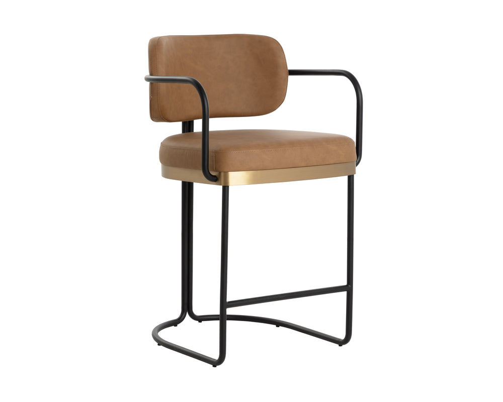 Sunpan Jalen Counter Stool - Elegant Milliken Cognac With Gold Accents, Perfect For Home Or Business Use Brown Faux Leather 111700