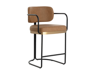 Sunpan Jalen Counter Stool - Elegant Milliken Cognac With Gold Accents, Perfect For Home Or Business Use Brown Faux Leather 111700
