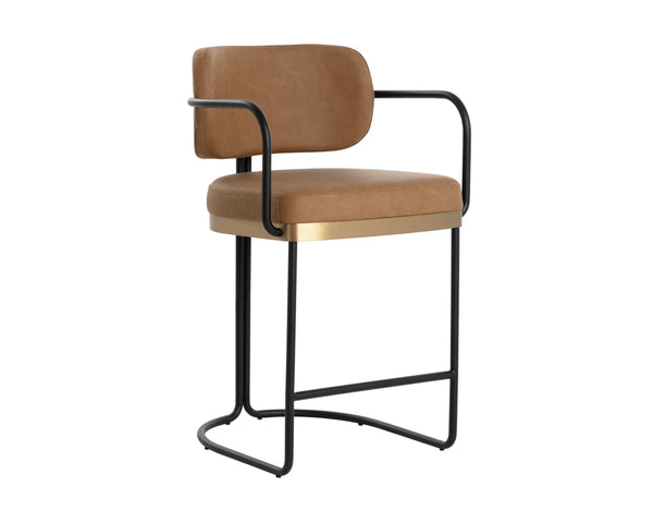 Sunpan Jalen Counter Stool - Elegant Milliken Cognac With Gold Accents, Perfect For Home Or Business Use Brown Faux Leather 111700