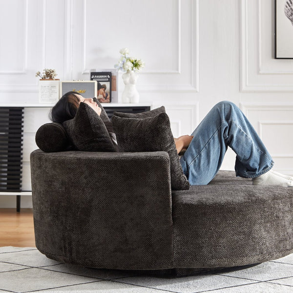 English Elm 55''L Chenille Foam Single Swivel Chair with Plush Backrest Pillow, 360° Smooth Recline for Living Room Lounge Comfort Black W834S00351