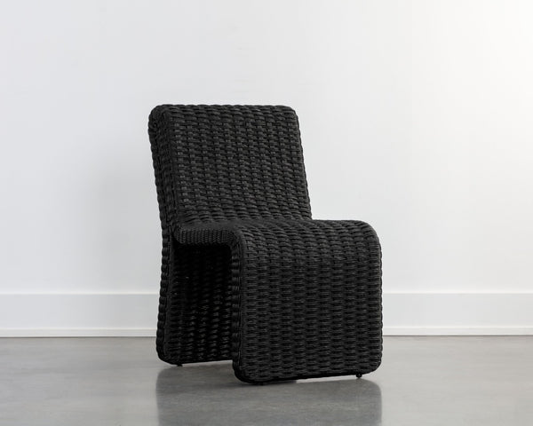 Sunpan EDESSA Dining Chair - Stylish Black Wicker Design for Outdoor Spaces, Durable Aluminum Frame, Modern Curves 111678