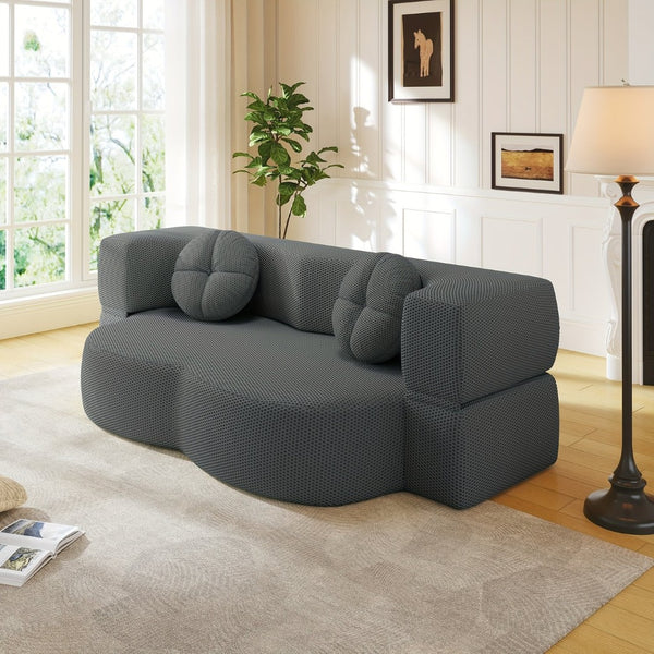 English Elm 2-seater Foldable Sofa Bed Plush Upholstered Guest Sleep Solution for Small Spaces W1359P364913