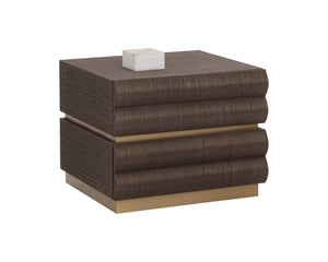 Sunpan SUBIRA Nightstand - Luxurious Chocolate Raffia Design with Velvet-Lined Drawers & Brass Accents 112309