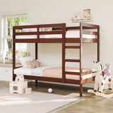 Simple Solid Wood Twin Over Twin Bunk Bed Espresso SOPB3HESWS Walker Edison