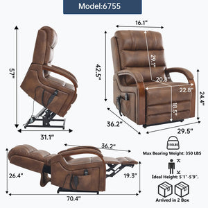 English Elm Power Lift Recliner with Dual Motor Heat Massage Leatheraire and Wood Armrests W1803S00078