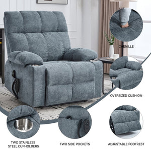 English Elm Dual Motor Power Lift Recliner with Massage Heat and Leatherair Upholstery for Living Room Grey-Blue W3224P294319