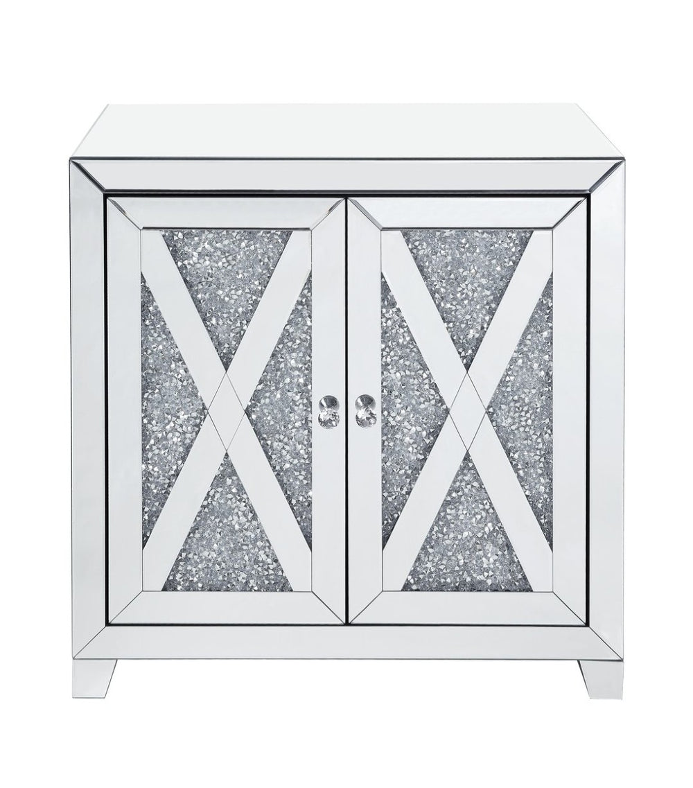 English Elm Noralie Glam Mirrored Console Cabinet with Faux Diamond Inlay Doors for Entryway B2726P446665