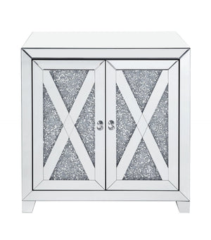 English Elm Noralie Glam Mirrored Console Cabinet with Faux Diamond Inlay Doors for Entryway B2726P446665
