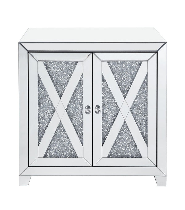 English Elm Noralie Glam Mirrored Console Cabinet with Faux Diamond Inlay Doors for Entryway B2726P446665