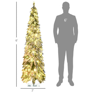 English Elm Homcom 6Ft Prelit Pencil Christmas Tree With 407 Snow Flocked Branches & 250 Led Lights For Cozy Decor W2225P249622