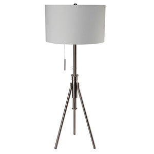 English Elm Vintage Tripod Floor Lamp with Stained Gold Metal Legs, Ivory Shade, Pull Switch, Adjustable Height Brushed Chrome 21 L x 21 W x 22 H B2741P317232
