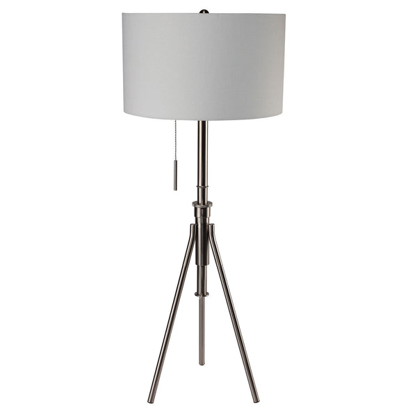 English Elm Vintage Tripod Floor Lamp with Stained Gold Metal Legs, Ivory Shade, Pull Switch, Adjustable Height Brushed Chrome 21 L x 21 W x 22 H B2741P317232