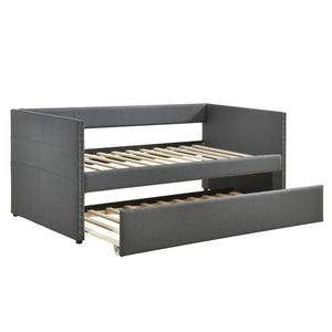 English Elm Modern Upholstered Daybed with Pull Out Trundle Nailhead Trim and Side Storage Pockets Dark Gray B011P419496