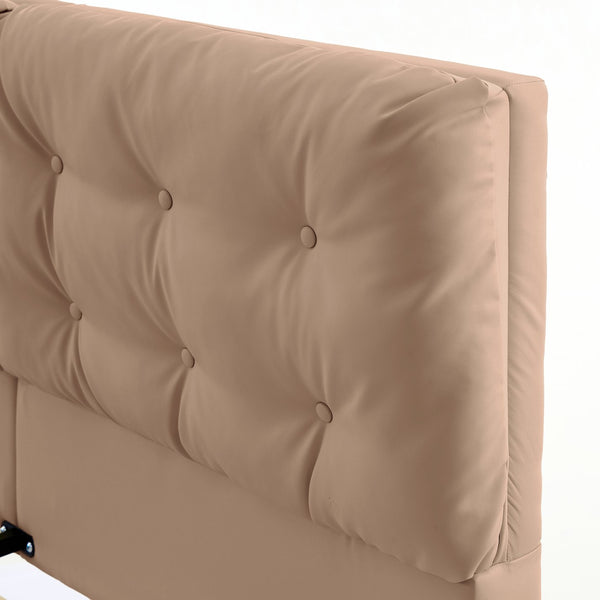 English Elm Christopher Knight Home® - Queen Plush Leather Upholstered Bed Frame with Wingback Headboard, Wavy Footboard, Quiet Support khaki 37.59 L x 32.25 W x 13 H N761S0000022M