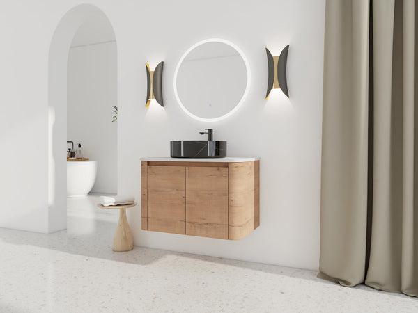 English Elm 30'' Wall-Mounted Bathroom Vanity With Ceramic Sink, Soft-Close Doors & Sleek Modern Design W999S00391