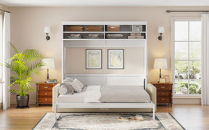 English Elm Queen Murphy Wall Bed with Integrated Sofa Linen Upholstered for Studio Apartments White LP000892AAK-1