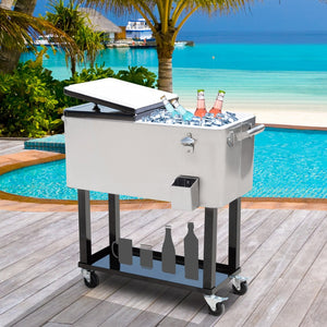 English Elm Outsunny 80 Quart Rolling Ice Chest Outdoor Beverage Cooler Cart with Locking Wheels W2225P229372