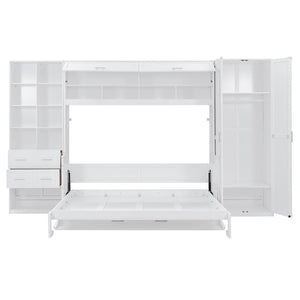 English Elm Queen Murphy Wall Bed Cabinet System with Wardrobe Drawers and Shelving in White Mdf LP000384AAK-1