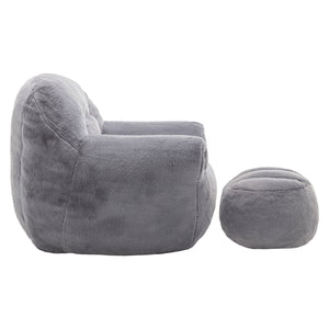 English Elm Bean Bag Chair - Luxurious Faux Fur Sofa With Footstool For Cozy Comfort In Living Room & Bedroom W2200P326904