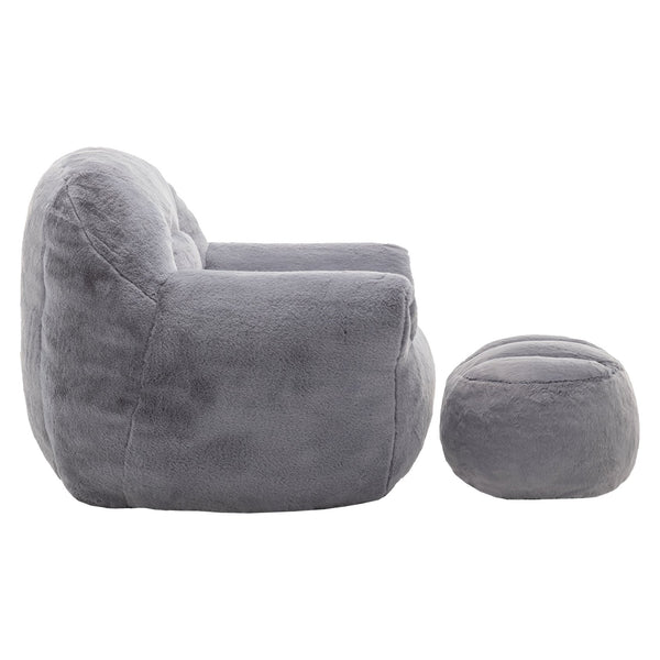 English Elm Bean Bag Chair - Luxurious Faux Fur Sofa With Footstool For Cozy Comfort In Living Room & Bedroom W2200P326904