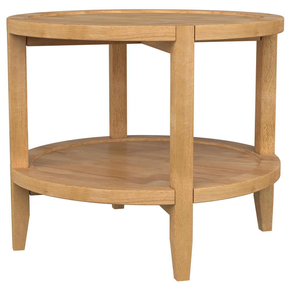 English Elm Isbell Maple Brown Round Solid Wood End Table - Modern Farmhouse Accent With Storage Shelf & Charm B062P299893
