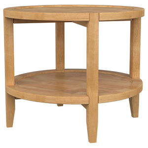 English Elm Isbell Maple Brown Round Solid Wood End Table - Modern Farmhouse Accent With Storage Shelf & Charm B062P299893