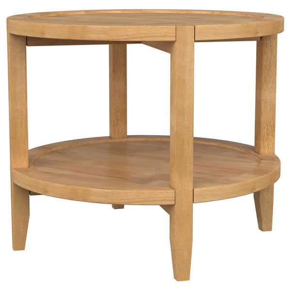 English Elm Isbell Maple Brown Round Solid Wood End Table - Modern Farmhouse Accent With Storage Shelf & Charm B062P299893