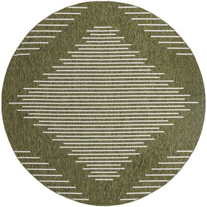 Unique Loom Outdoor Modern Tambor Machine Made Lines Rug Green, Ivory 13' 0" x 13' 0"