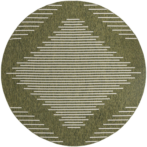 Unique Loom Outdoor Modern Tambor Machine Made Lines Rug Green, Ivory 13' 0" x 13' 0"