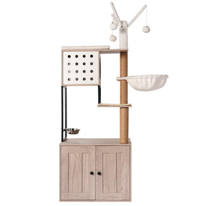 English Elm Cat Condo Tower with Hidden Litter Enclosure Sisal Posts and Feeding Station W1687P304380