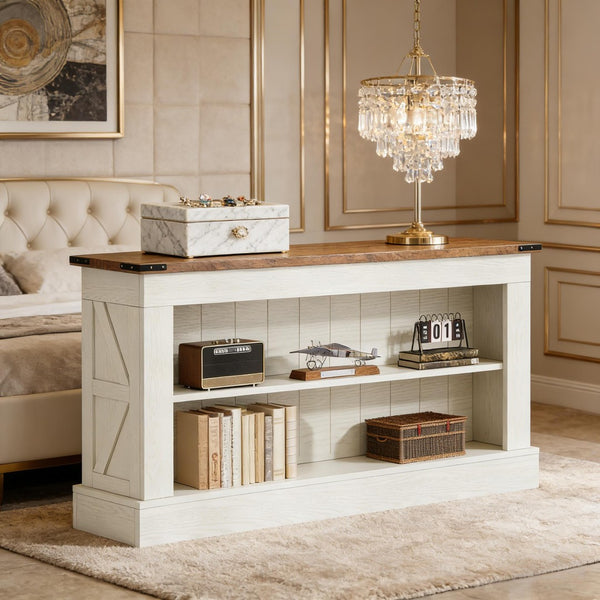 English Elm Practical Geometric Console Table with Matte Black Wood Grain Finish for Entryway or Sofa T3971P457977