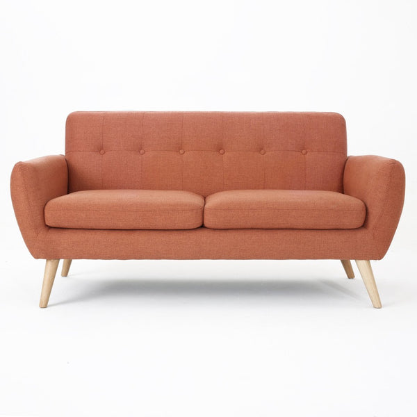 English Elm 67.25" Button Tufted Mid-century Loveseat with Rubberwood Legs for Compact Living Spaces Burnt Orange N771P371392D