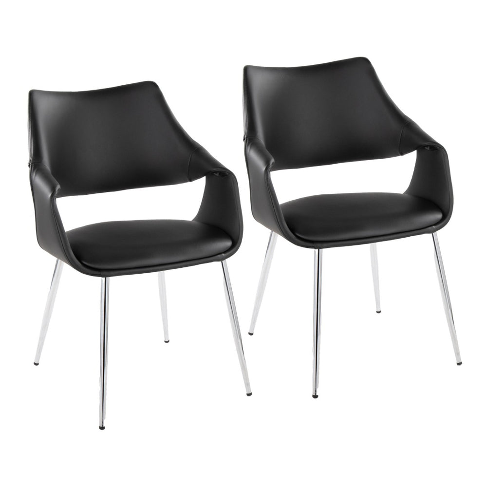 English Elm Chair Set of 2 White Faux Leather Seats with Angular Black Metal Legs Modern Dining B202P471316