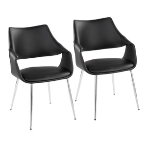 English Elm Chair Set of 2 White Faux Leather Seats with Angular Black Metal Legs Modern Dining B202P471316