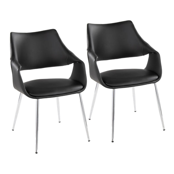 English Elm Chair Set of 2 White Faux Leather Seats with Angular Black Metal Legs Modern Dining B202P471316