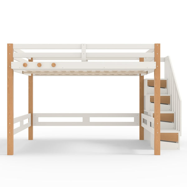 English Elm Twin Pine Wood Loft Bed with Built-in Shelving and Hook for Kids Bedroom W5305S00011