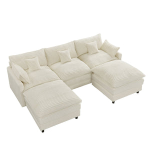 English Elm 148-inch Seven Piece U-shaped Sectional Sofa with Console Usb Port and Foam Cushions W2564S00088