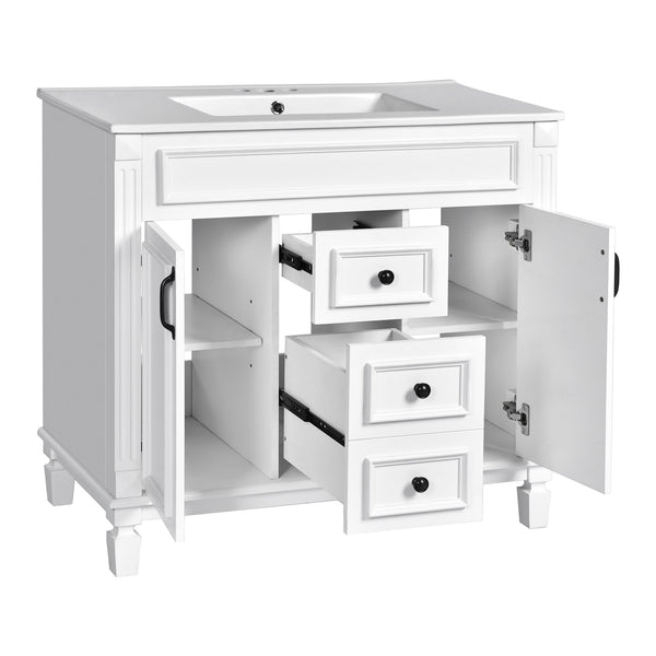 English Elm 36'' Modern Bathroom Vanity With Soft-Close Doors, Elegant Ceramic Sink, And Ample Storage Space N710P230231K