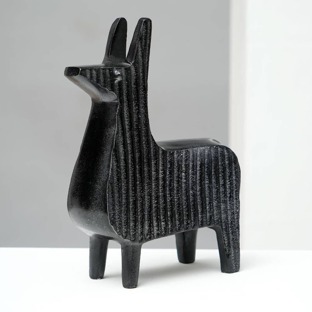 English Elm Black Ribbed Llama Sculpture - Whimsical Aluminum Table Decor For Modern Home & Office Accents B346P336931
