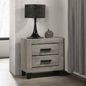 English Elm Farmhouse Light Gray Nightstand with Two Storage Drawers, Black Hardware & Sturdy Legs, 22"x15"x23" B2741P330139