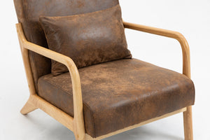 English Elm Mid Century Modern Accent Chair Natural Wood Frame Upholstered with Lumbar Cushion W2530P407185