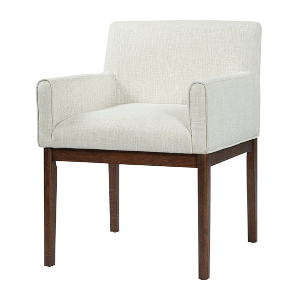 English Elm Modern Upholstered Arm Dining Chair Set Rubberwood Legs Foam Padded High Back Beige+Brown N768P396376D