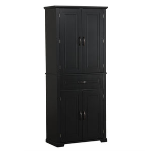 English Elm Bathroom Tall Storage Cabinet with Doors and Drawer, Adjustable Shelf, Anti-Tip Safety, MDF Finish Black N725P210330B