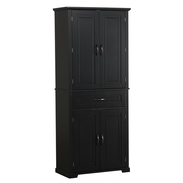 English Elm Bathroom Tall Storage Cabinet with Doors Drawer and Adjustable Shelf, MDF Build, Metal Handles, Anti-Tip Safety Black WF308204AAB