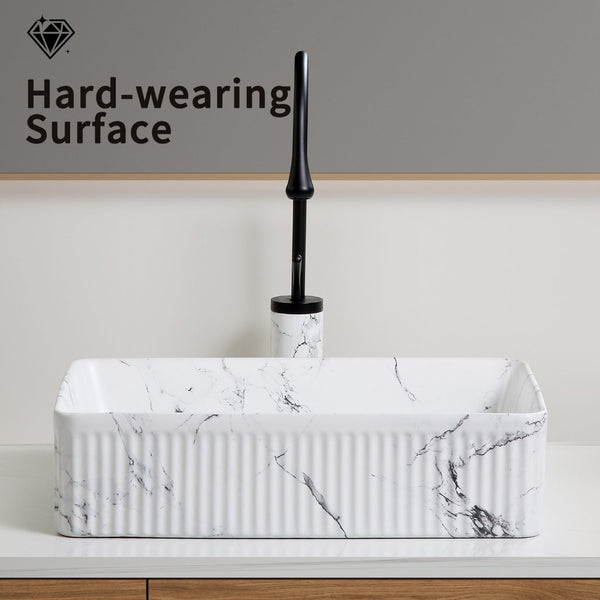 English Elm Oval Porcelain Vessel Sink Bold Marble Art Pattern Above Counter Vanity Basin W3402P362397