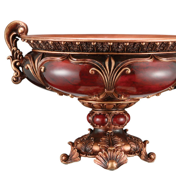 English Elm 10" Polyresin Victorian Fruit Bowl Ornate Marble Inlay Antique Finish Dining Accent B072116417